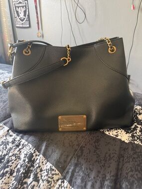 Marc Jacobs Black Pebbled Leather Shoulder Bag with Gold Hardware